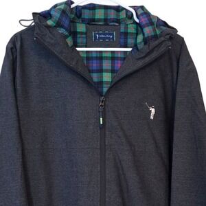 William Murray Golf Mens L Charcoal Full Zip Hooded Jacket Plaid Lined